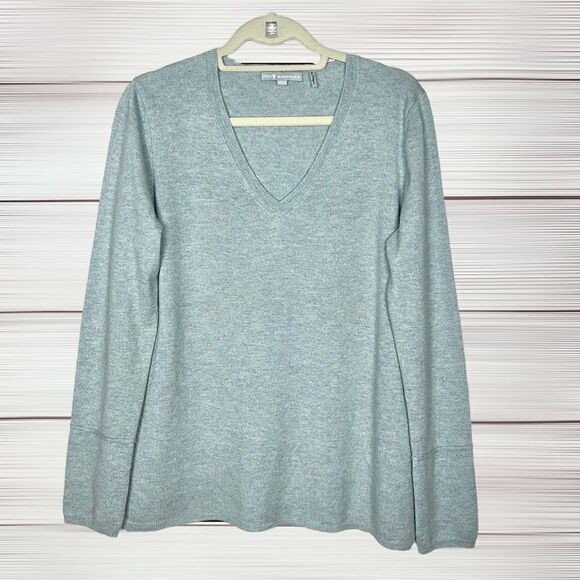 DTLM Repeat Wool Cashmere Gray Sweater Tunic  V-neck Doubled Back EUR 40 US M - Picture 2 of 13